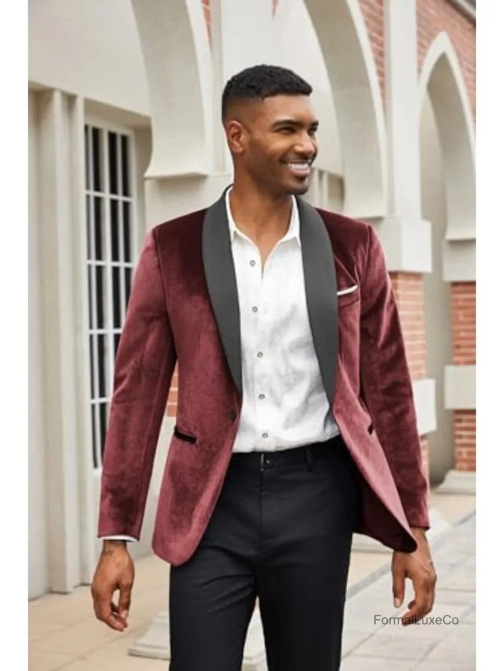 Men's Velvet Tuxedo Jacket One Button Slim Fit Shawl Collar Wedding Blazer